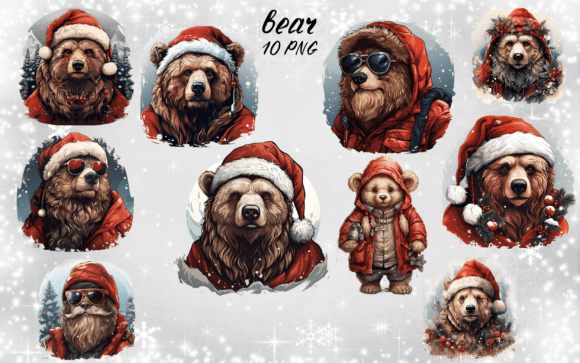 Bear Christmas Santa Hat Illustrations Review