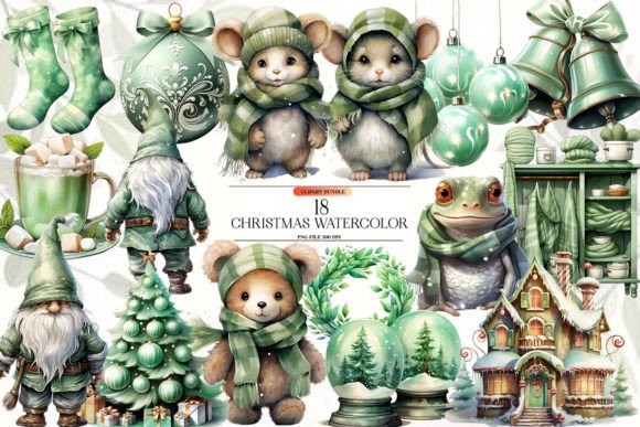 Beautiful Christmas Watercolor Clipart & Illustrations