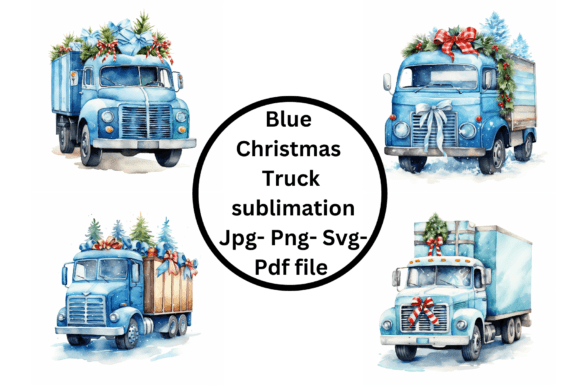 Blue Truck Christmas Sublimation: Festive Illustrations