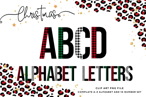 Christmas Alphabet Buffalo Plaid Letters Illustrations
