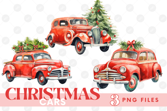 Christmas Cars Clipart Bundle Red Car Illustrations