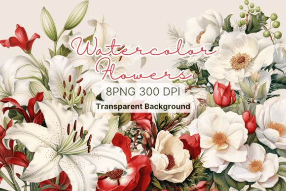 Christmas Flowers Watercolor Clipart: Illustrations