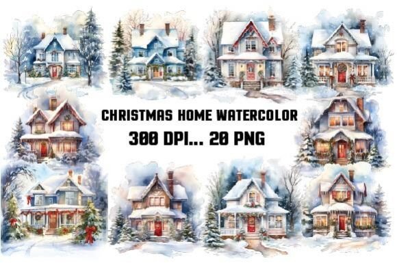 Christmas Home Watercolor Clipart: Illustrations for Festive Blogs