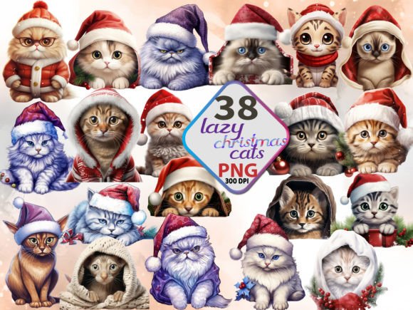 Christmas Peeking Cats: Festive Illustrations