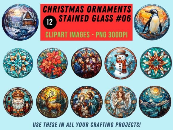 Christmas Stained Glass Clipart 06 Illustrations