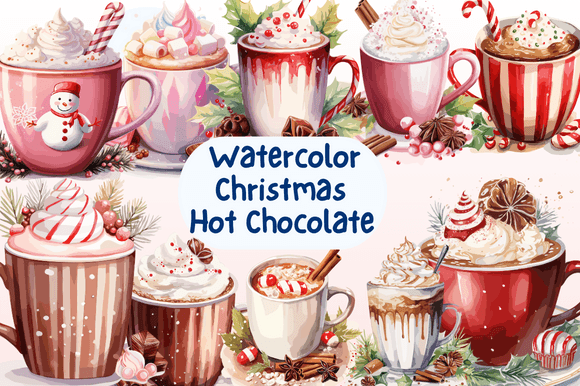 Christmas Watercolor Hot Chocolate Illustrations