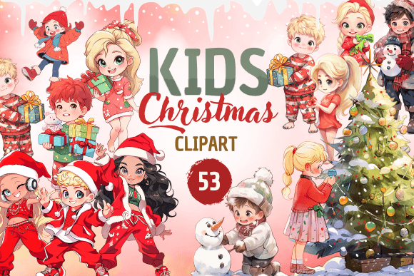 Cute Christmas Kids Clipart: Festive Illustrations