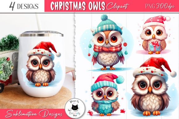 Cute Christmas Owl Clipart: Winter PNG Illustrations
