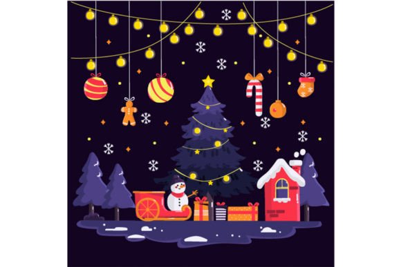 Flat City Background with Christmas Illustrations Review