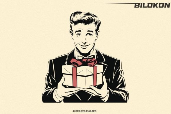 Man Hold Christmas Gift Box SVG: Illustrations Review