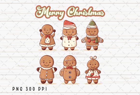 Merry Christmas Gingerbread Retro PNG Illustrations