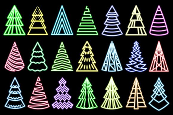 Neon Christmas Trees Illustrations for Branding