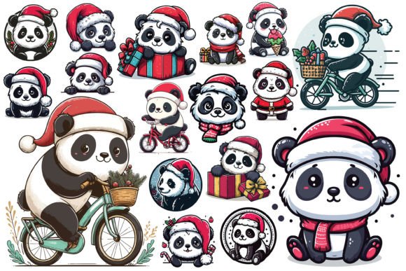 Panda Christmas Hat Illustrations Review