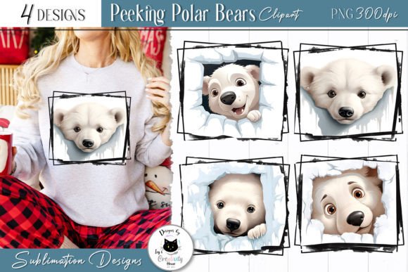 Peeking Polar Bear Christmas Clipart & Illustrations