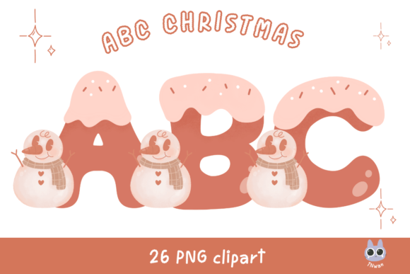 Pink Christmas Snowman Font for Illustrations