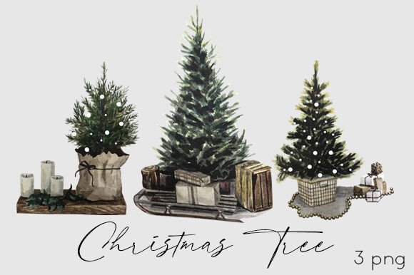 Retro Christmas Tree Clipart: Illustrations for Branding