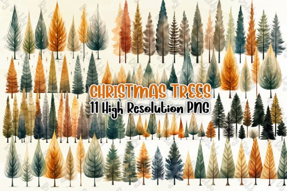 Reviewing Christmas Trees Sublimation Clipart PNG Illustrations