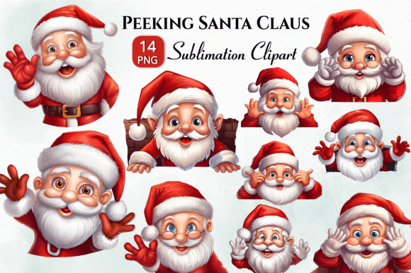 Santa Claus Peeking Christmas Clipart: Branding Illustrations