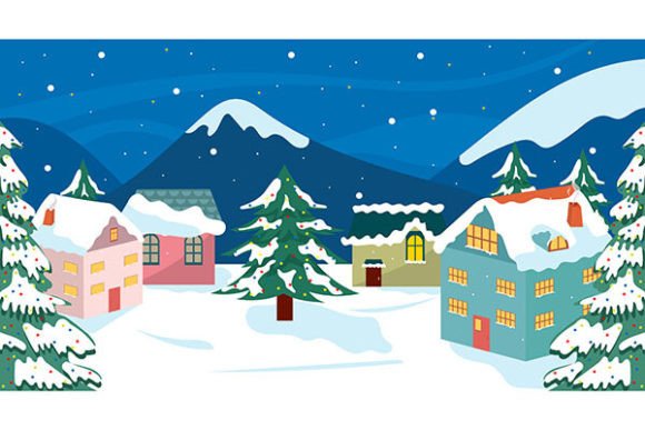 Snow-covered Houses: Festive Illustrations