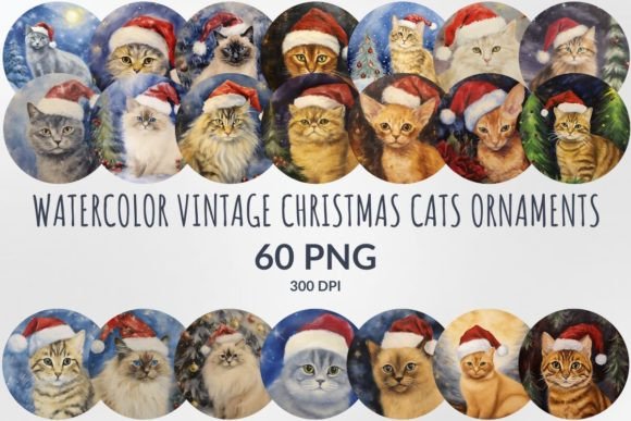 Vintage Christmas Cats: Festive Illustrations