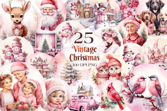 Vintage Pink Christmas Ornaments Clipart: Illustrations Review