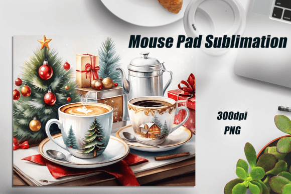Watercolor Christmas Coffee Mouse Pad Illustrations