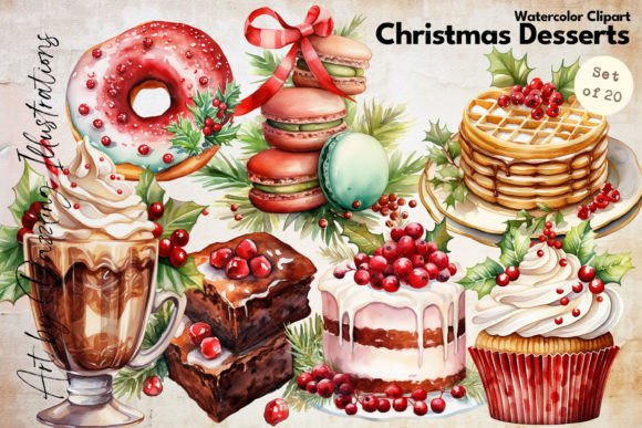 Watercolor Christmas Dessert Illustrations Review