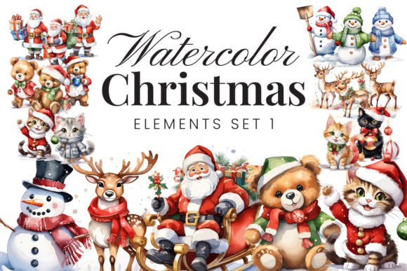 Watercolor Christmas Elements Set 1: Illustrations for Crafters