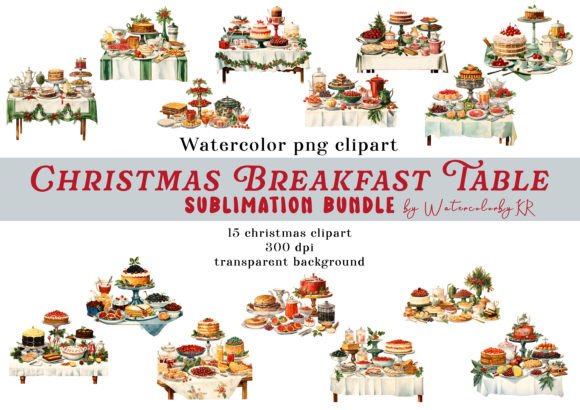 Watercolor Christmas Table Bundle Illustrations