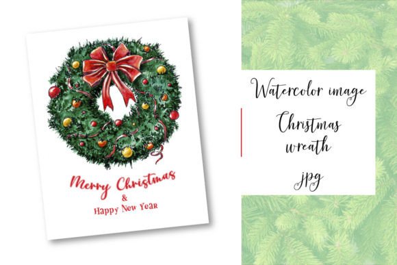 Watercolor Christmas Wreath Postcard Illustrations