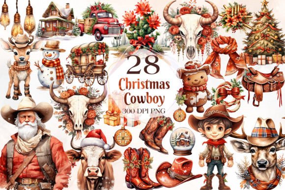 Watercolor Cowboy Christmas Clipart Review